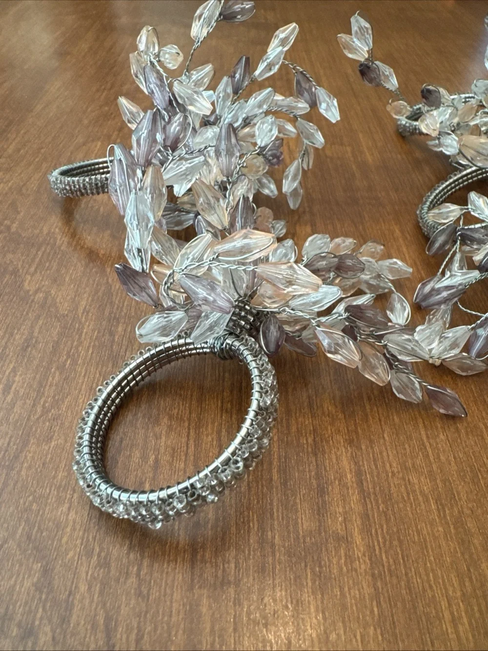 Beaded Burst Napkin Ring Holder Set Of 4 Pier 1? Silver,purple,white Light Pink